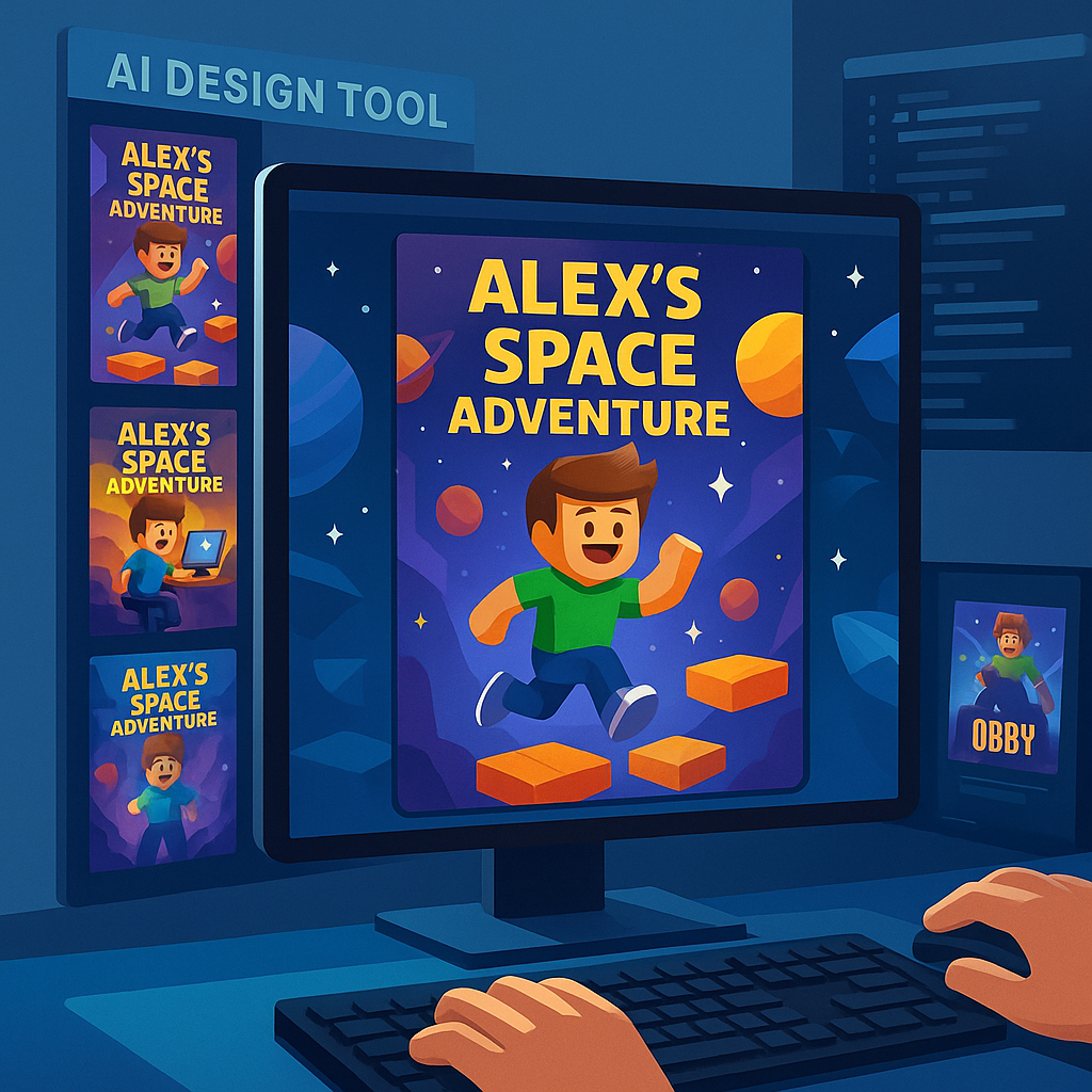 Child designing an AI-generated poster